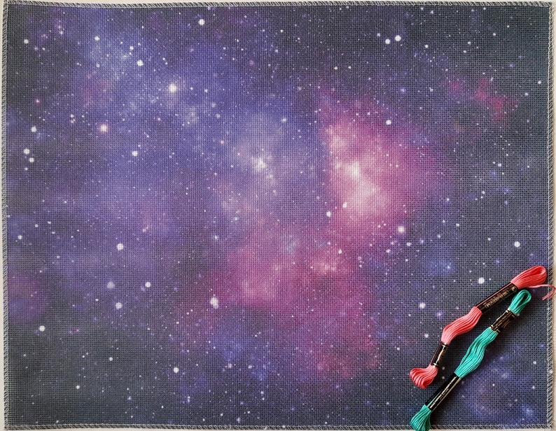 Color printed panama Aida Purple Galaxy 18ct