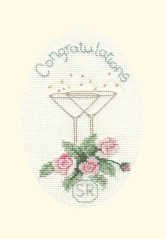 BOTHY THREADS CROSS STITCH KIT GREETING CARD-ROSE AND CHAMPAGNE