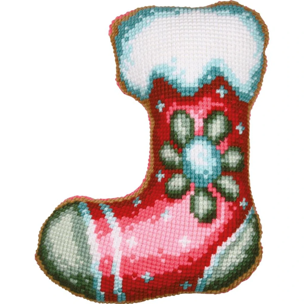 VERVACO Cross stitch shaped cushion kit with back Christmas stocking PN-0215336