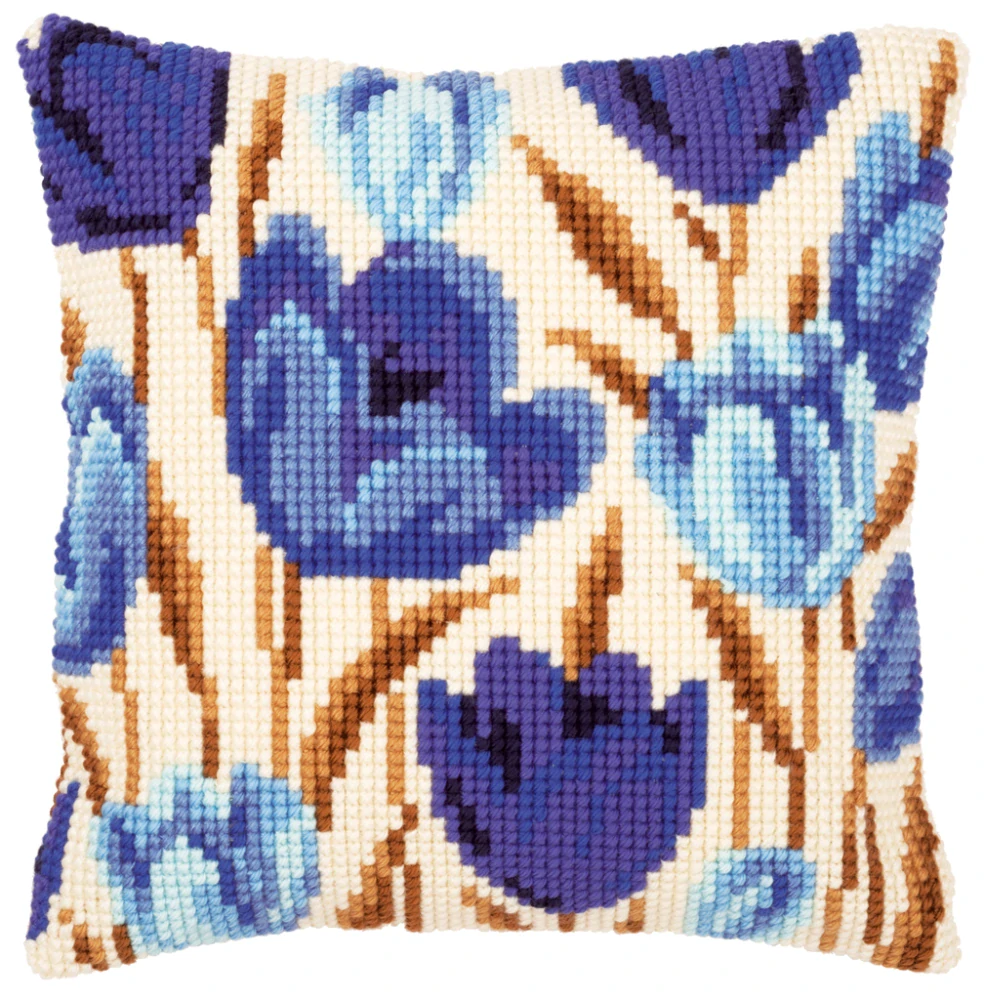 VERVACO Cross stitch cushion kit Blue tulips PN-0021764