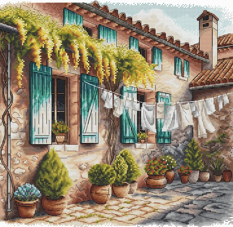 AVA STITCH The Patio with Flowerpots P054