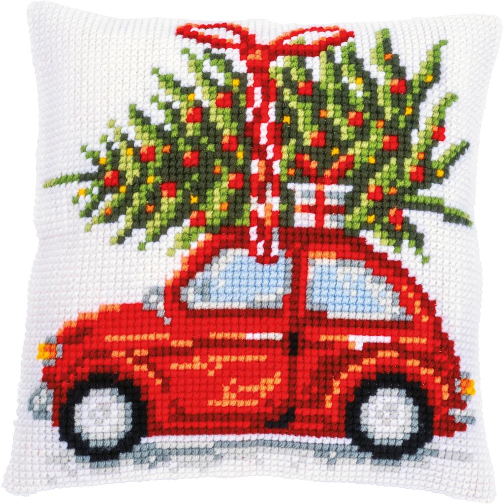 VERVACO CROSS STITCH CUSHION KIT CHRISTMAS CAR
