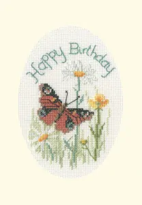 BOTHY THREADS CROSS STITCH KIT GREETING CARD-BUTTERFLY AND DAISIES