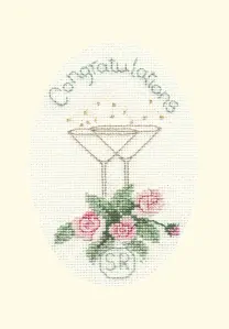 BOTHY THREADS CROSS STITCH KIT GREETING CARD-ROSE AND CHAMPAGNE