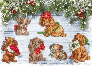 LETISTITCH Cross stitch chart Christmas Puppies