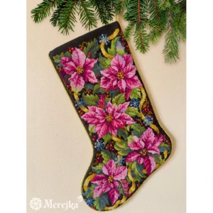 MEREJKA Pink Poinsettia Christmas Stocking