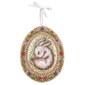 M.P.STUDIA Cross-stich on wooden base Miniature. Sleeping bunny