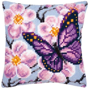 VERVACO Cross stitch cushion kit Purple butterfly PN-0008501