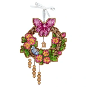 M.P.STUDIA Cross-stitch on wooden base Easter wreath O-122