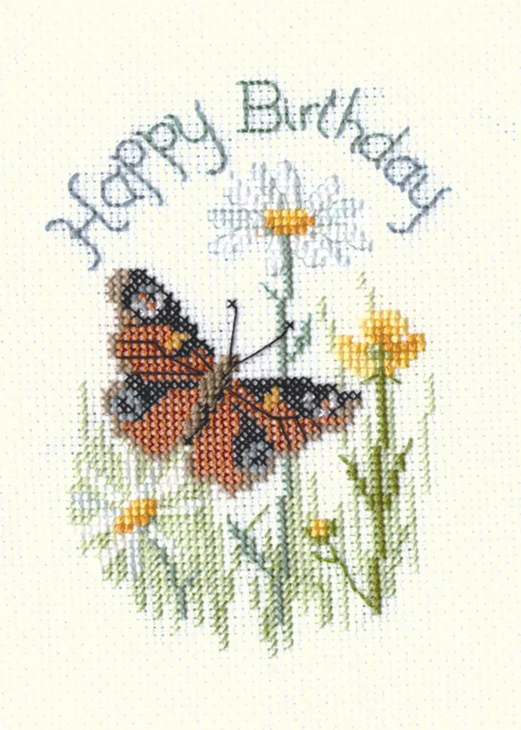 BOTHY THREADS CROSS STITCH KIT GREETING CARD-BUTTERFLY AND DAISIES