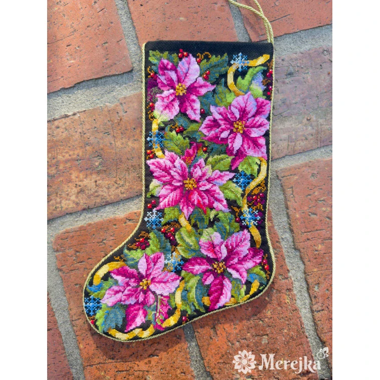 MEREJKA Pink Poinsettia Christmas Stocking
