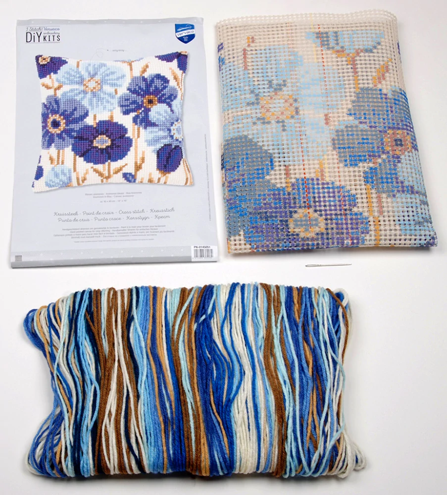 VERVACO Cross stitch cushion kit Blue anemones PN-0145051