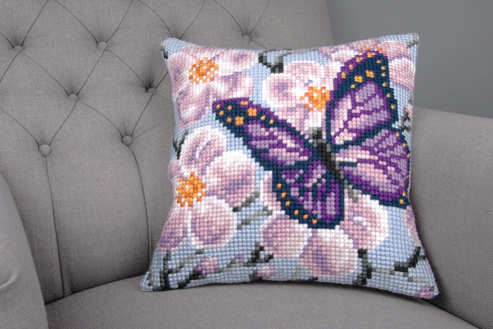 VERVACO Cross stitch cushion kit Purple butterfly PN-0008501