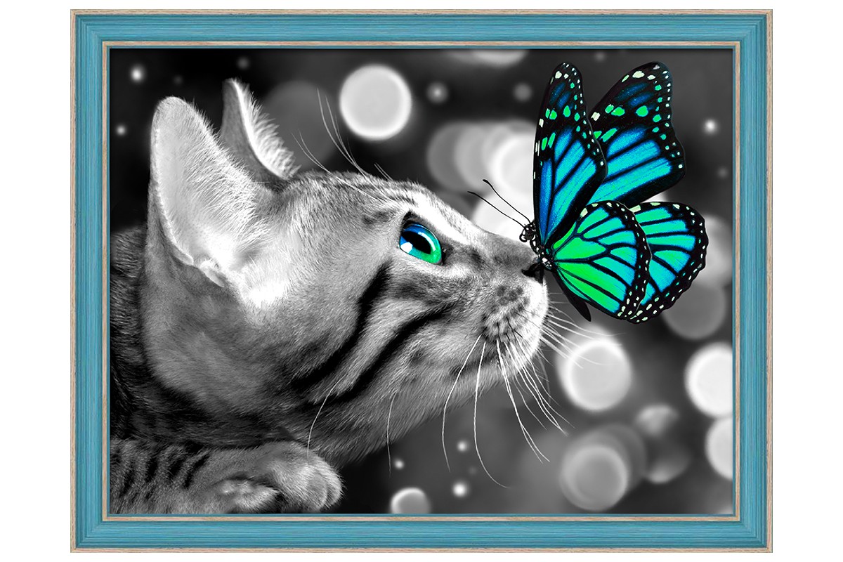DIAMOND PAINTING KIT BENGAL CAT AND BUTTERFLY 