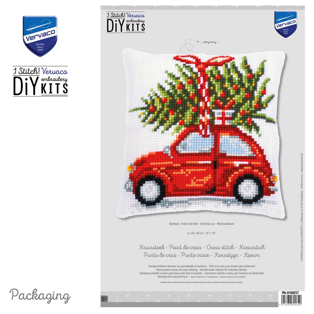 VERVACO CROSS STITCH CUSHION KIT CHRISTMAS CAR