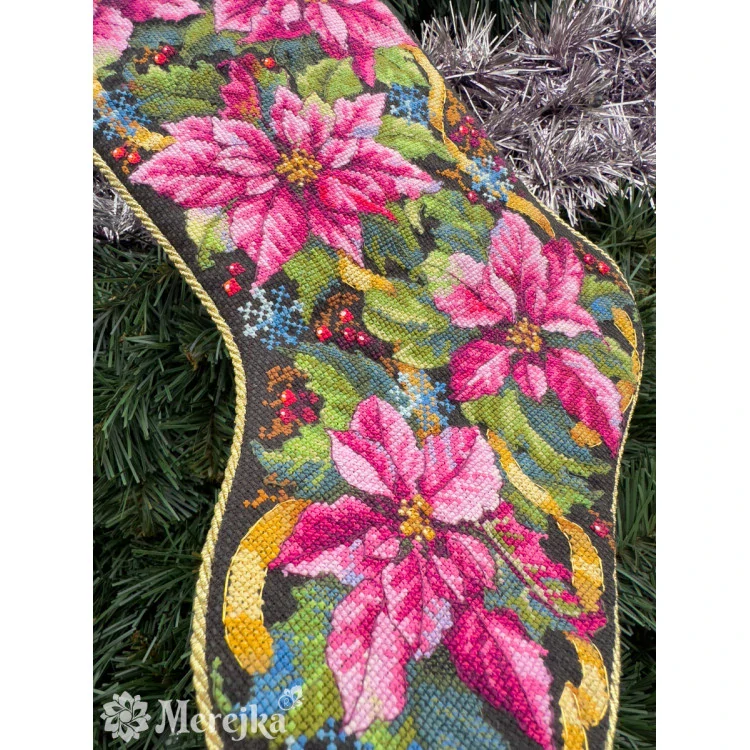 MEREJKA Pink Poinsettia Christmas Stocking