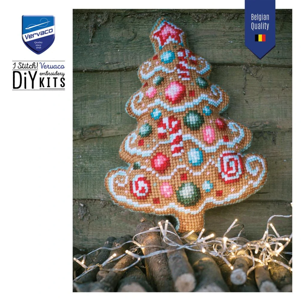 VERVACO Cross stitch shaped cushion kit with back Christmas tree PN-0215326