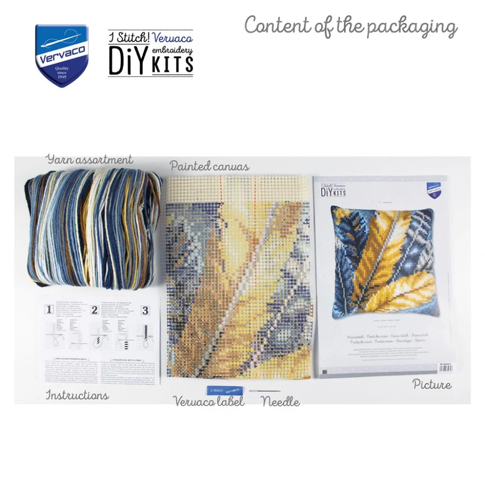 VERVACO Cross stitch cushion kit Feathers PN-0201615