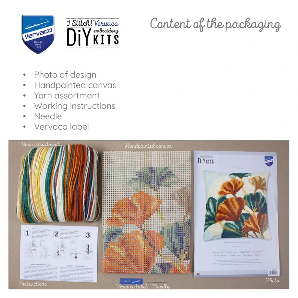 VERVACO Cross stitch cushion kit Ginko leaves PN-0206655
