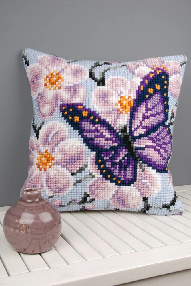 VERVACO Cross stitch cushion kit Purple butterfly PN-0008501