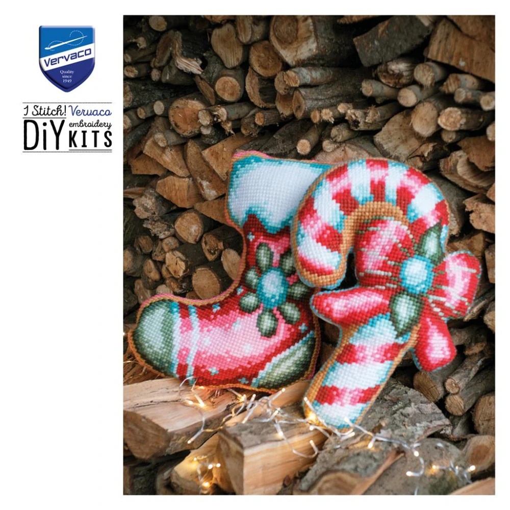 VERVACO Cross stitch shaped cushion kit with back Christmas stocking PN-0215336