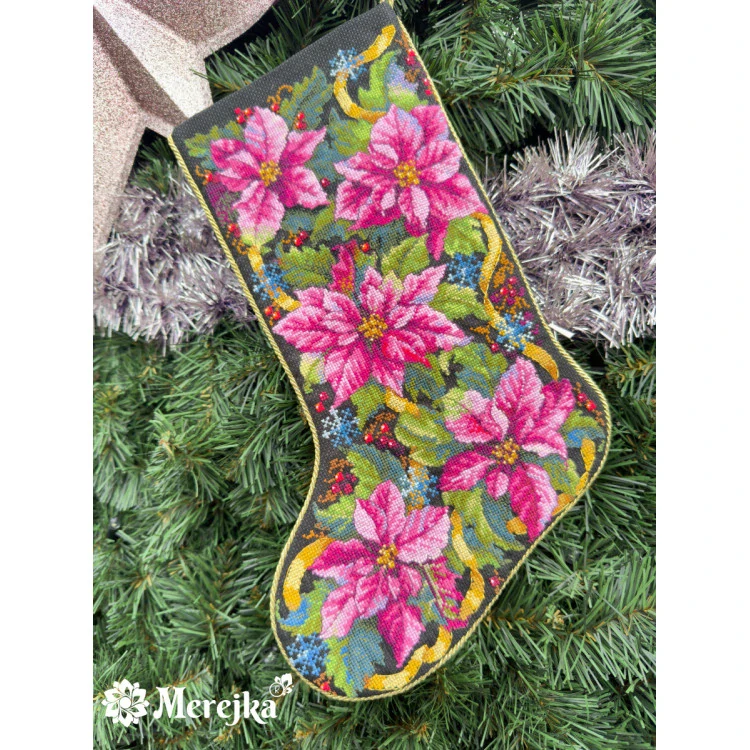 MEREJKA Pink Poinsettia Christmas Stocking