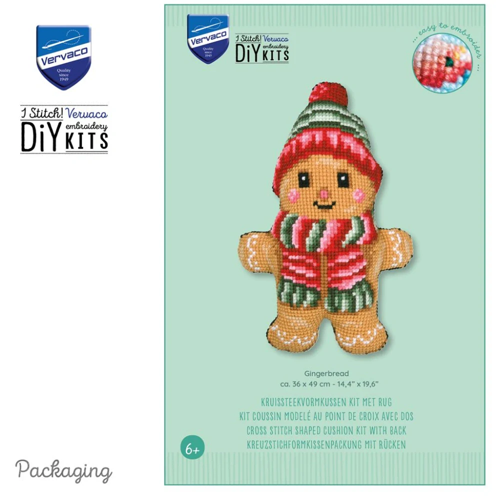 VERVACO Cross stitch shaped cushion kit with back Gingerbre PN-0214528