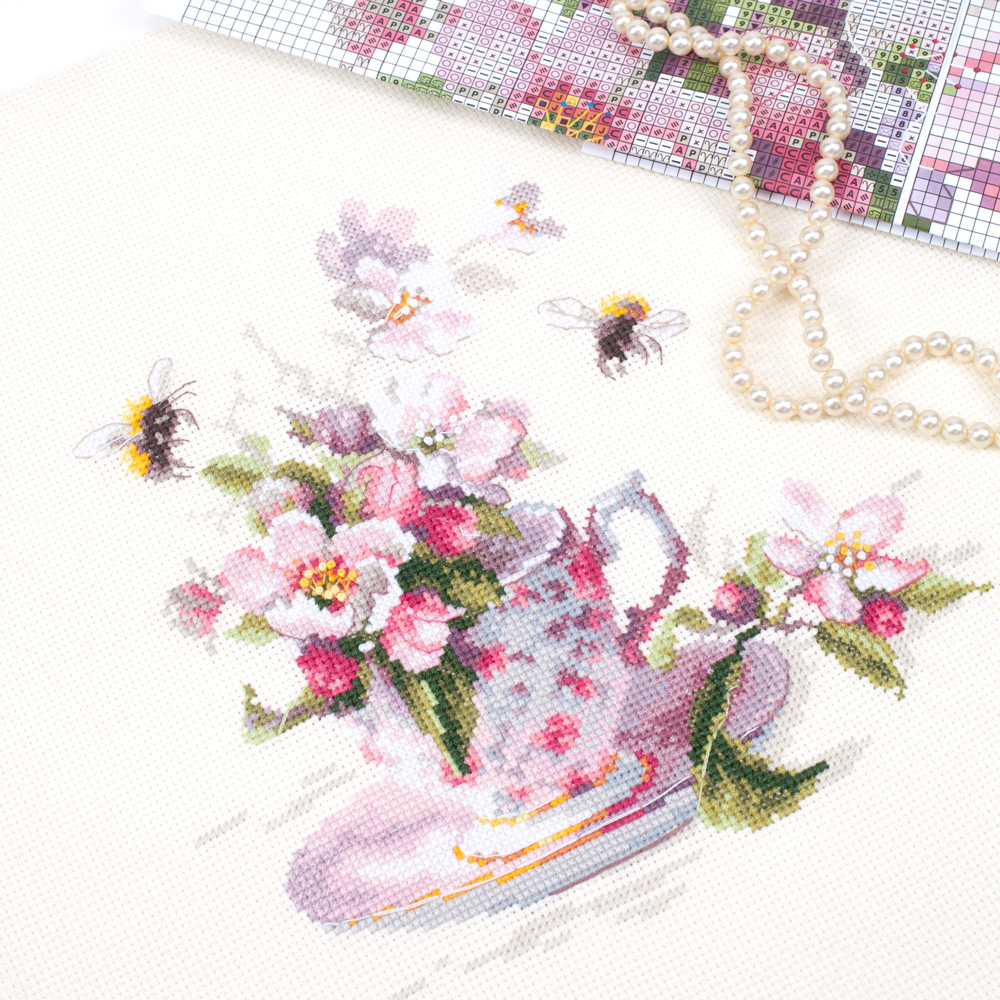Kit Point De Croix Magic Needle - Motif Fleur De Pommier Zweigart, 21x21 Cm, Coton