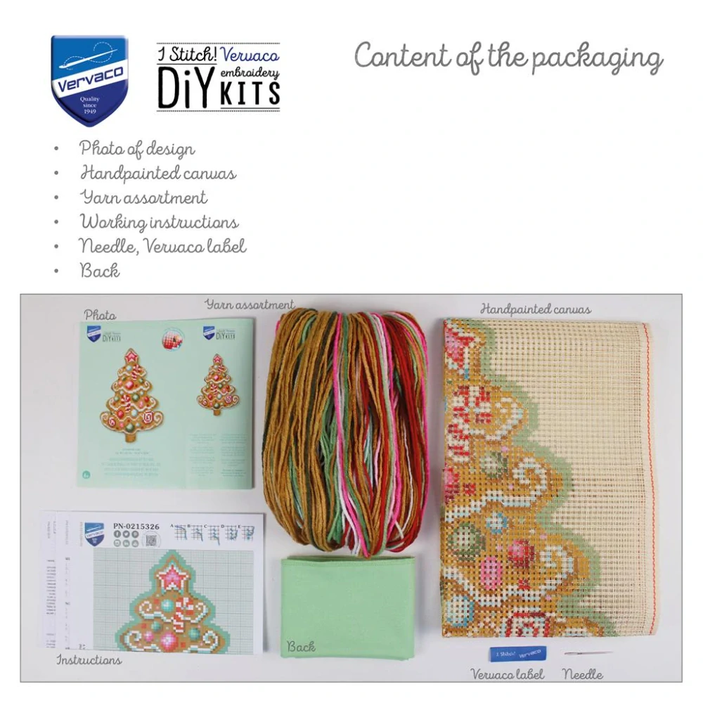 VERVACO Cross stitch shaped cushion kit with back Christmas tree PN-0215326