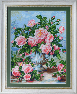 Roses in silver vase