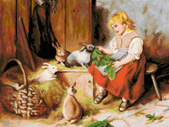 Girl Feeding Rabbits
